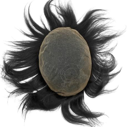 NLW Toupet da uomo in capelli veri, 100% naturale sistema di sostituzione dei capelli umani densità media, traspirante francese pizzo parrucca pezzo 8 * 10 pollici (#1B Natural Black)