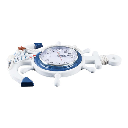 Alide Orologio con ancora in stile mediterraneo, orologi da esterno, orologio da parete con ancora nautica, volante di nave, rete da pesca, per decorazioni a tema spiaggia e mare