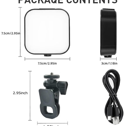 Luce per selfie con clip, luce video con batteria da 1200 mAh, luce per foto 3000 K-6000 K, luminosità regolabile CRI 96 +, 3 modalità di luce, mini luce video per cellulare, tablet, iPad, laptop,