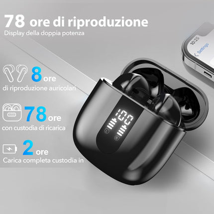 JBES Cuffie Bluetooth, Auricolari Bluetooth 5.4 In Ear Stereo con 4 Microfono ENC, 60 Ore Cuffiette Wireless Cancellazione Rumore, IP5 Auricolare per iPhone e Androide, Earbuds (Nero)