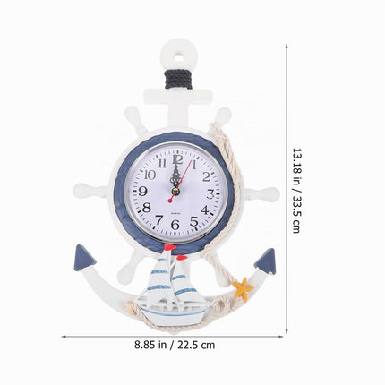 Alide Orologio con ancora in stile mediterraneo, orologi da esterno, orologio da parete con ancora nautica, volante di nave, rete da pesca, per decorazioni a tema spiaggia e mare
