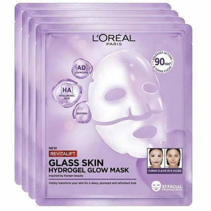 L'Oréal Paris Revitalift Glass Skin Maschera in Idrogel Viso, 4pz