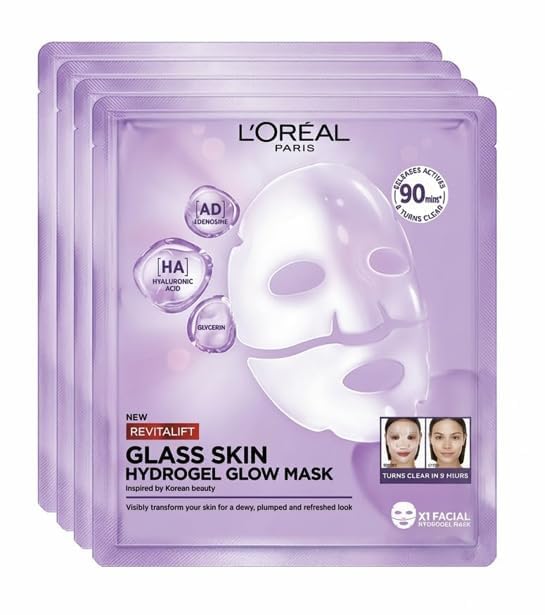 L'Oréal Paris Revitalift Glass Skin Maschera in Idrogel Viso, 4pz