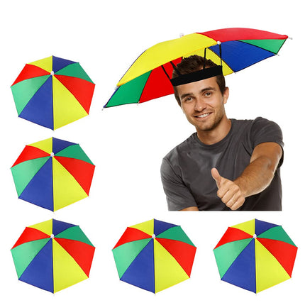 Heqishun 5 Pezzi Ombrello Cappello con Visiera Tappi con Fascia Elastica Arcobaleno da Testa per Pesca Spiaggia all'Aperto
