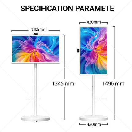 TV Intelligente Portatile FHD 2ª Generazione, Android 12, TV-Tablet Rotolante su Ruote, Batteria 6000mAh Integrata, Rotazione Completa – per Cinema Casa & Presentazioni Ufficio 21.5-4/64G