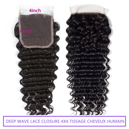 4x4 HD Transparenza Svizzera Lace Chiusura Capelli Umani Brasilegni Onda Profonda Ricci Colore Naturale (16 pollici)