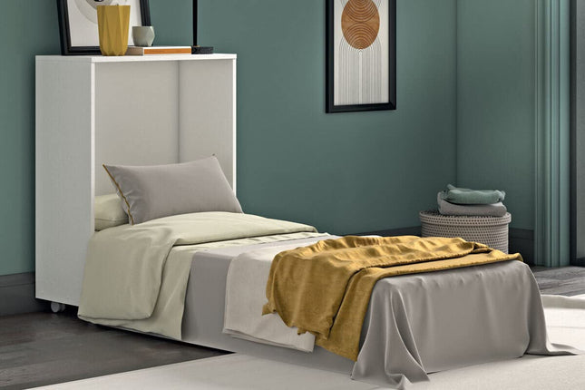 Generico Letto a scomparsa Magic bianco cemento, salvaspazio, richiudibile, materasso incluso - 100% MADE IN ITALY