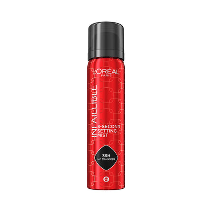 L'Oréal Paris Spray Fissante per il Make-Up, No Transfer, Ad Asciugatura Rapida, Tenuta Look Fino a 36H, A Prova di Sudore e Umidità, Infaillible 3-Second Face Setting Mist, 75 ml