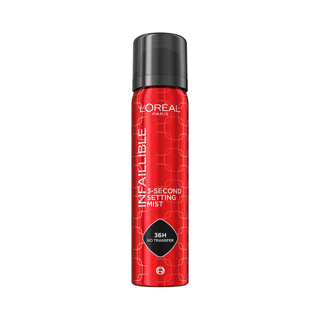 L'Oréal Paris Spray Fissante per il Make-Up, No Transfer, Ad Asciugatura Rapida, Tenuta Look Fino a 36H, A Prova di Sudore e Umidità, Infaillible 3-Second Face Setting Mist, 75 ml