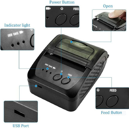 NETUM Stampante termica per ricevute Portatile da 58 mm con Bluetooth 4.0 e USB, Mini Stampante per Ricevute Supporto ESC/POS per Android/Windows (Cinturino Incluso)