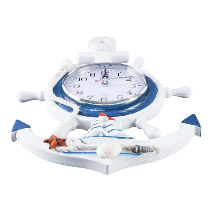 Alide Orologio con ancora in stile mediterraneo, orologi da esterno, orologio da parete con ancora nautica, volante di nave, rete da pesca, per decorazioni a tema spiaggia e mare