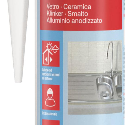 Silicone Acetico Multiuso SAM 280 Trasparente, Sigillante Antimuffa per Vetro, Alluminio, Smalto, Ceramica, Adatto per Bagno e Cucina, 9351