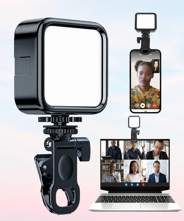 Luce per selfie con clip, luce video con batteria da 1200 mAh, luce per foto 3000 K-6000 K, luminosità regolabile CRI 96 +, 3 modalità di luce, mini luce video per cellulare, tablet, iPad, laptop,