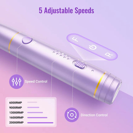 Fresa per Unghie, Lima Unghie Elettrica Professionale Senza Fili con USB Ricaricabile, 12 in 1 Kit Manicure e Pedicure Elettrico per Rimozione Smalti e Gel Semipermanente