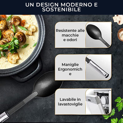 Utensili Cucina Set Termoresistenti al Calore e Antiaderente - Mestoli Spatola Cucchiaio Frusta Pinze Forbici (25 pezzi Nylon Set)