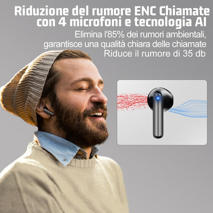JBES Cuffie Bluetooth, Auricolari Bluetooth 5.4 In Ear Stereo con 4 Microfono ENC, 60 Ore Cuffiette Wireless Cancellazione Rumore, IP5 Auricolare per iPhone e Androide, Earbuds (Nero)