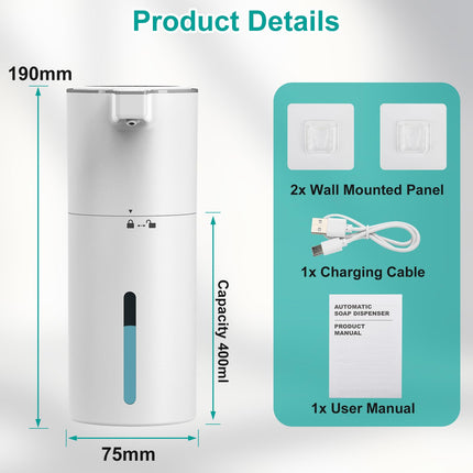Dispenser Automatico di Sapone Senza Contatto, Liquido da Parete (Bianco)