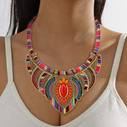 XFSRG Parure Gioielli Donna Etnica Colorata Collana e Orecchini Pendenti in Stile Boho Chic per Feste e Occasioni Speciali