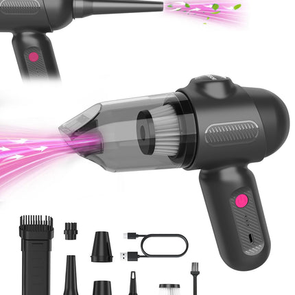 Aspirapolvere Portatile Senza Fili, 8kPa Aspirabriciole Potente Con Fili, 4 in 1 Mini Aspirapolvere Auto Senza Fili, 4000mAh USB-C Ricaricabile Aspirapolvere Piccolo per Ufficio, Pulizia Cas,Nero