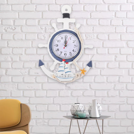 Alide Orologio con ancora in stile mediterraneo, orologi da esterno, orologio da parete con ancora nautica, volante di nave, rete da pesca, per decorazioni a tema spiaggia e mare