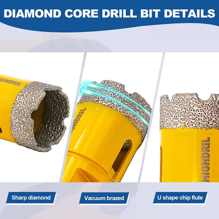 Trapano Diamantato Kit 11pezzi (6/8/10/25/35/50/68/110mm Punte per Trapano+50mm Trapano per Smussare+20mm Trapani da Affilare+Adattatore) Seghe a Tazza per Piastrelle Ceramica Marmo Granito