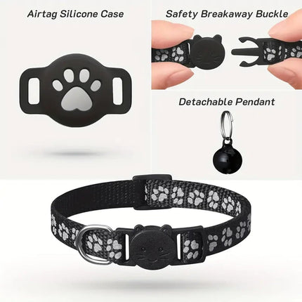 Collare GPS per Gatto Senza SIM e Senza Abbonamento, Localizzatore per Gatti Compatibile con Apple e Android Find My, Tracker Bluetooth con Posizione in Tempo Reale(Nero+Nero,IOS+Android)