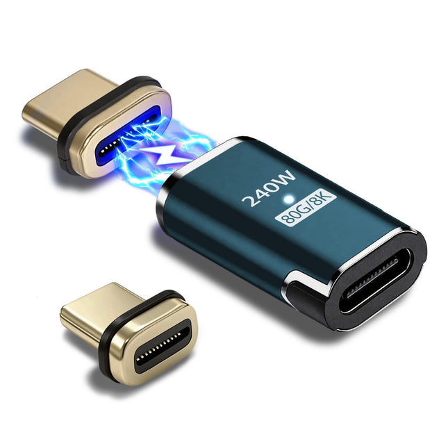 IVIVTOR Adattatore magnetico USB C, 240 W, USB-C 24 pin, connettore magnetico di tipo C, 80 Gbps, ricarica rapida e trasferimento dati per laptop, tablet, telefoni cellulari, smartphone, colore stagno