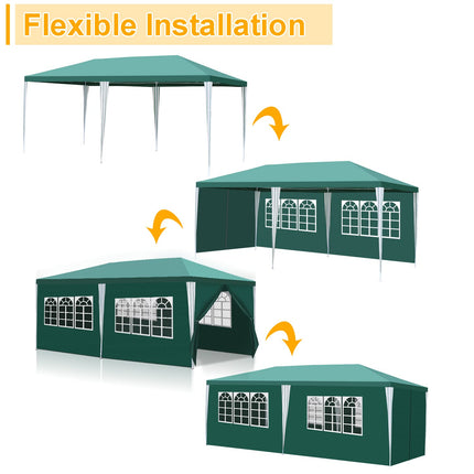 Gazebo impermeabile da 3 x 6 m, con 6 pannelli laterali e finestre, per feste, protezione dai raggi UV, per esterni, giardino, feste, matrimoni, bancarelle del mercato, colore verde (stück)
