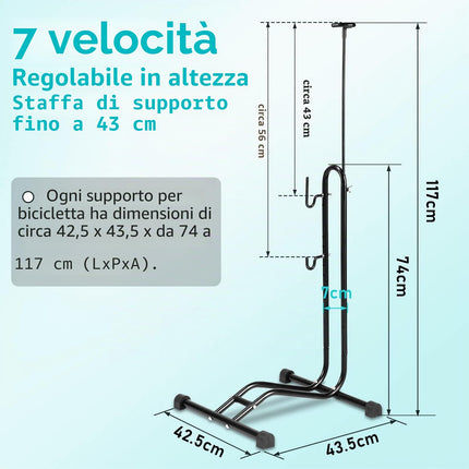 Joparri Reggiciclo ruota 20'' - 27.5'' standard nero (Da Pavimento) / Bike stand per ruote standard, orizzontale e verticale, regolabile in altezza