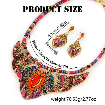 XFSRG Parure Gioielli Donna Etnica Colorata Collana e Orecchini Pendenti in Stile Boho Chic per Feste e Occasioni Speciali