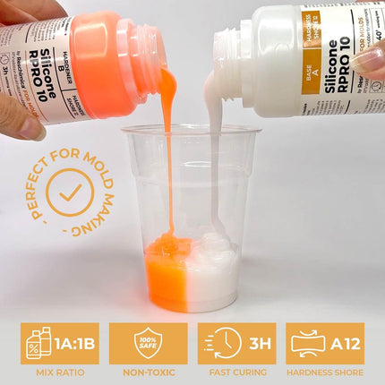 Gomma siliconica liquida per stampi morbidi R PRO 10 atossica e facile da usare (1:1), alta resistenza alla lacerazione e alla rottura, ideale per stampi fai da te (500 gr)
