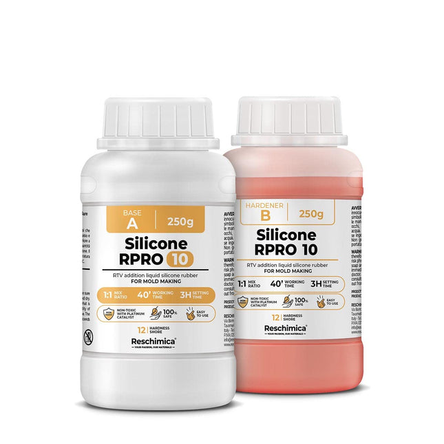 Gomma siliconica liquida per stampi morbidi R PRO 10 atossica e facile da usare (1:1), alta resistenza alla lacerazione e alla rottura, ideale per stampi fai da te (500 gr)