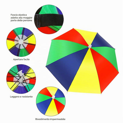 Heqishun 5 Pezzi Ombrello Cappello con Visiera Tappi con Fascia Elastica Arcobaleno da Testa per Pesca Spiaggia all'Aperto