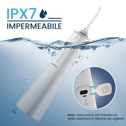 Vimmk Irrigatore Orale Senza Fili, Idropulsore Dentale ad Acqua con Irrigatore Orale Dentale Ricaricabile Impermeabile IPX7 per Viaggi a Casa (Bianco)