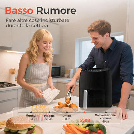 Friggitrice ad Aria 4,2L per 1-4 Persone, Airfryer 1500W 6 in 1, Flusso d'Aria Rapido, Display LED Touch, Temperatura e Timer Regolabili, Cestello Antiaderente Lavabile in Lavastoviglie, Senza Olio