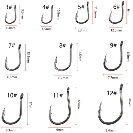 Amo da Pesca, 600 Pz Ami da Pesca in 10 Dimensioni, Amo da Pesca Occhiello, Ganci Spinato, Ami da Pesca in Acciaio al Carbonio con Scatola di Plastica, 3# - 12#
