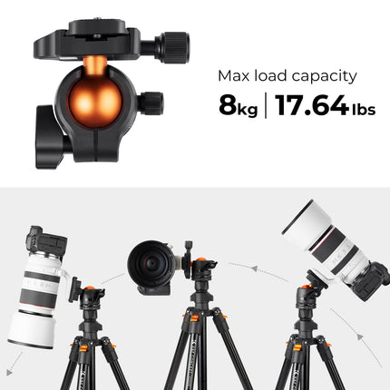 K&F CONCEPT Treppiede Fotocamera e Smartphone 163cm, Treppiede da Viaggio