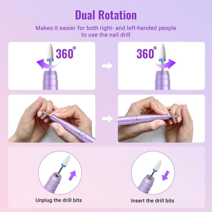 Fresa per Unghie, Lima Unghie Elettrica Professionale Senza Fili con USB Ricaricabile, 12 in 1 Kit Manicure e Pedicure Elettrico per Rimozione Smalti e Gel Semipermanente