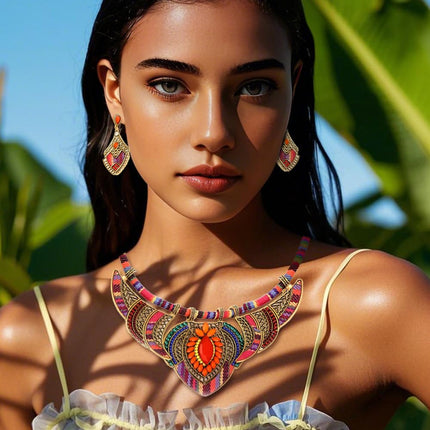 XFSRG Parure Gioielli Donna Etnica Colorata Collana e Orecchini Pendenti in Stile Boho Chic per Feste e Occasioni Speciali