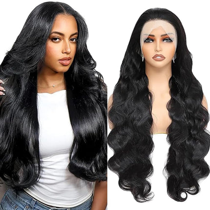 Salharer Parrucca Donna Capelli Veri Umani 13x6 Lace Front Wig Body Wave Human Hair Wig #1B Natural Black Wig Pre Plucked with Baby Hair 180% Density Hair 30 Pollice