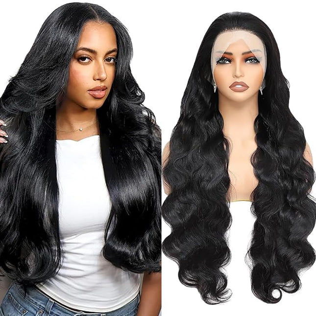 Salharer Parrucca Donna Capelli Veri Umani 13x6 Lace Front Wig Body Wave Human Hair Wig #1B Natural Black Wig Pre Plucked with Baby Hair 180% Density Hair 30 Pollice