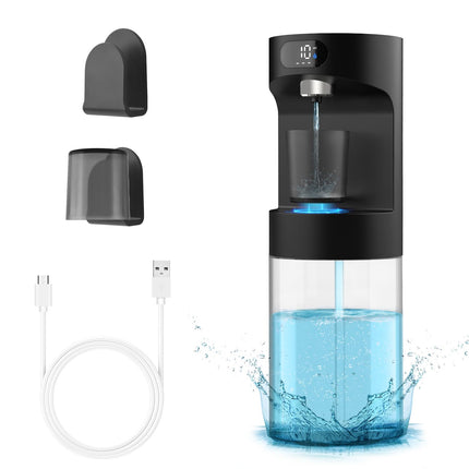 Dalugo Dispenser Automatico per Collutorio, 600ml Fissaggio a Parete, 2 Bicchieri Magnetici, Nero, Elettrico, Per Bambini e Adulti, Bagno