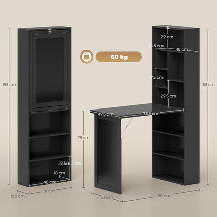 HOMCOM Scrivania con Libreria e Lavagna Nera 98x51x153 cm Nero