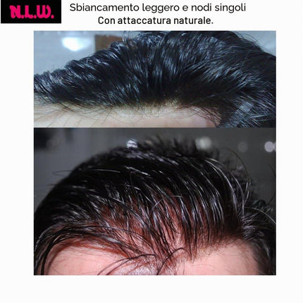 NLW Toupet da uomo in capelli veri, 100% naturale sistema di sostituzione dei capelli umani densità media, traspirante francese pizzo parrucca pezzo 8 * 10 pollici (#1B Natural Black)