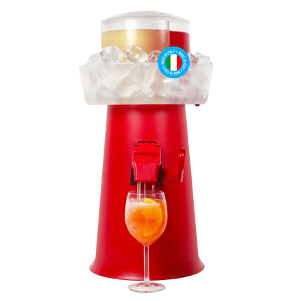 Sprizzer - Sprizzer Machine per lo Spritz, Dispenser con Miscelatore per Aperitivo e Aperol Spritz, Contenitore per Ghiaccio, 3L, Erogatore Manuale senza Elettricità o Batterie, Rosso, Made in Italy
