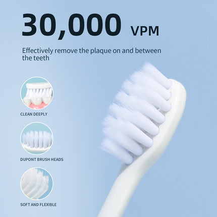 Spazzolino elettrico da 30.000 Vpm, ricaricabile, 6 testine, timer intelligente di 2 minuti, 5 modalità, con sbiancamento dei denti (Bianco)