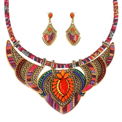 XFSRG Parure Gioielli Donna Etnica Colorata Collana e Orecchini Pendenti in Stile Boho Chic per Feste e Occasioni Speciali