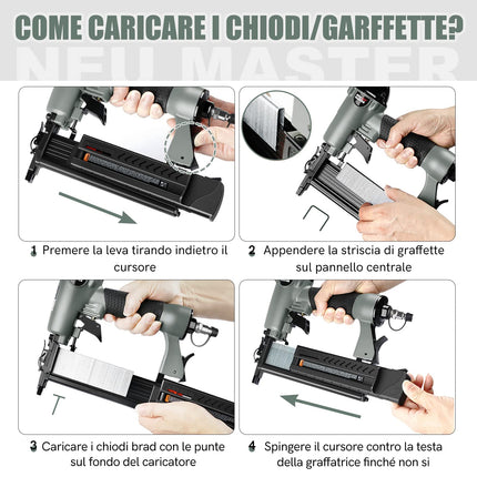 Chiodatrice Pneumatica, 2 in 1 Sparachiodi Aria Pneumatica con 800 Chiodi e 200 Graffette,Graffettatrice Pneumatica con Occhiali di Protezione e Custodia in Plastica Portatile