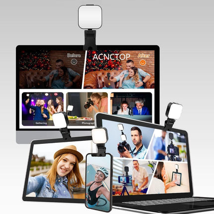 Luce per selfie con clip, luce video con batteria da 1200 mAh, luce per foto 3000 K-6000 K, luminosità regolabile CRI 96 +, 3 modalità di luce, mini luce video per cellulare, tablet, iPad, laptop,