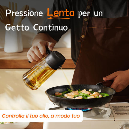 TrendPlain Spruzzino Olio per Friggitrice Aria 470ml, Dosatore Olio 2 in 1, Oliera Spray per Cucina, Insalata e Aceto, Accessori Cucina senza BPA (Nero)